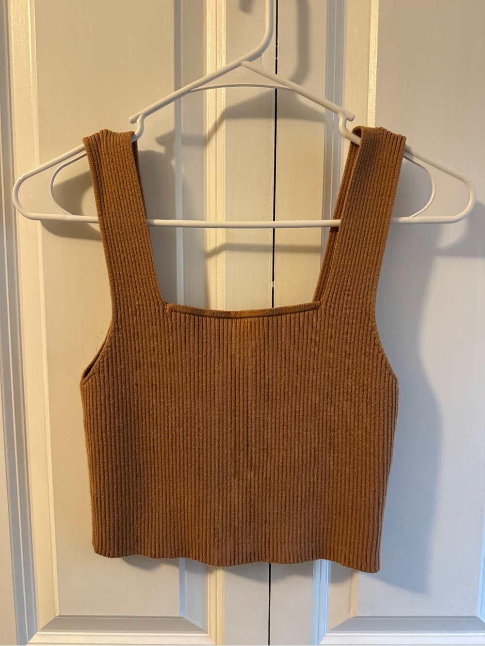 Ribbed Square-Neck Tank Top in Camel